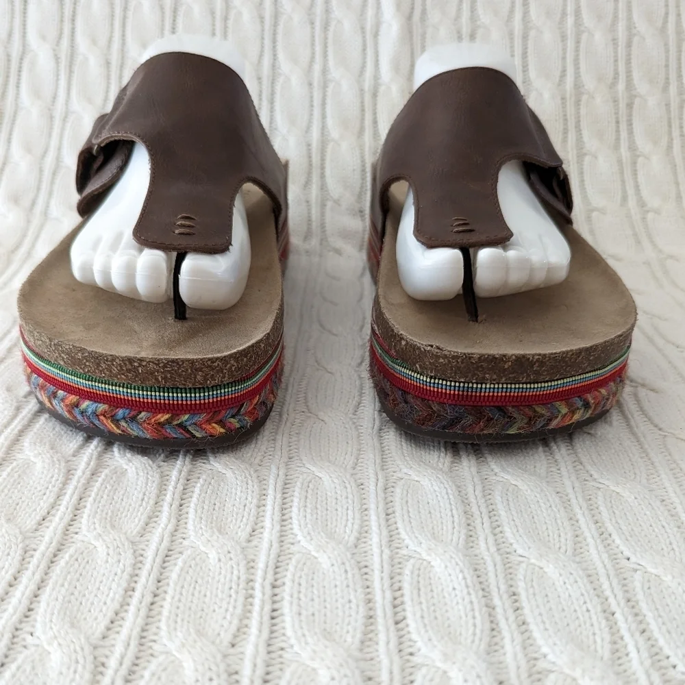 Espadrille Cork Platform‎ Sandals 10 Brown Multi color Thong Sandal rainbow - Picture 4 of 12